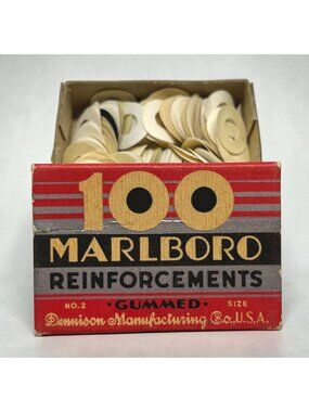 Dennison 100 Marlboro Gummed Reinforcements No 2 Vintage Art Deco Box Full